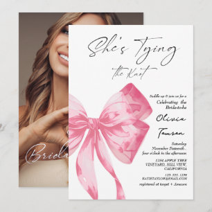 Pink Bow She's Tying the Knot Bridal Shower Photo Invitation