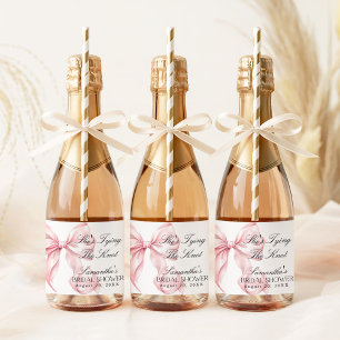 Pink Bow She's Tying the Knot Bridal Shower Sparkling Wine Label