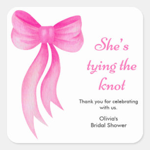 Pink Bow She's Tying the Knot Bridal Shower  Square Sticker