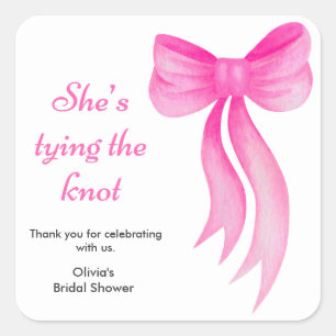Pink Bow She's Tying the Knot Bridal Shower   Square Sticker