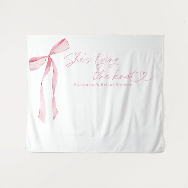 Pink Bow She's Tying the Knot Bridal Shower Tapestry (Front (Horizontal))