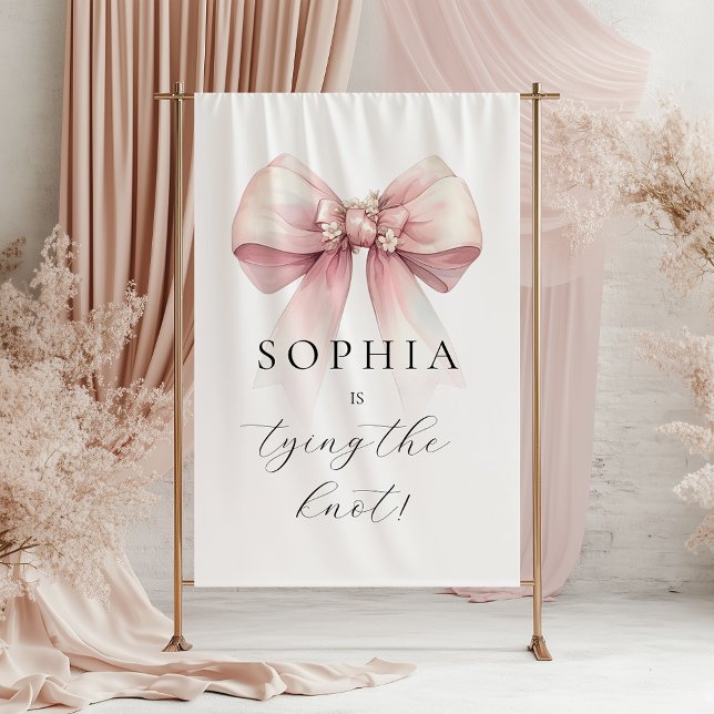 Pink Bow She's Tying The Knot Bridal Shower Tapestry (pink bow shes tying the knot bridal shower tapestry sign)