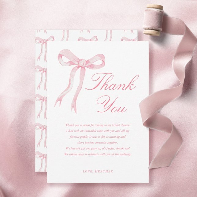 Pink Bow She's Tying The Knot Bridal Shower Thank You Card (Creator Uploaded)