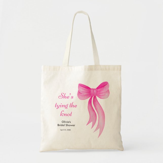Pink Bow She's Tying the Knot Bridal Shower  Tote Bag (Front)