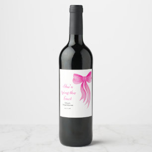 Pink Bow She's Tying the Knot Bridal Shower  Wine Label