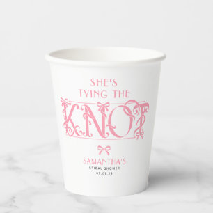 Pink Bow She's Tying the Knot Chic Bridal Shower Paper Cups