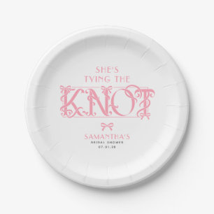 Pink Bow She's Tying the Knot Chic Bridal Shower Paper Plate