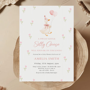 Pink Bow Silly Goose Balloons Floral Baby Shower Invitation