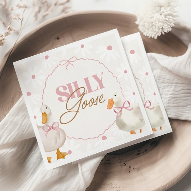 Pink Bow Silly Goose Coquette Birthday Napkin (Creator Uploaded)