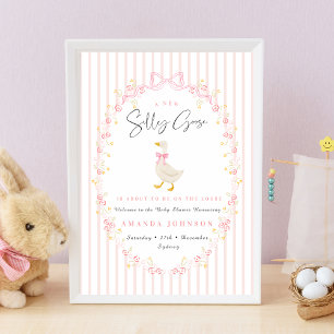 Pink Bow Silly Goose Coquette Gingham Baby Shower Poster