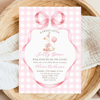 Pink Bow Silly Goose Girl Baby Shower Invitation