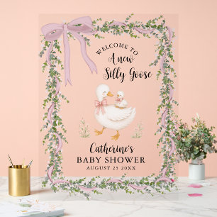 Pink Bow Silly Goose Green Garland Baby Shower Acrylic Sign