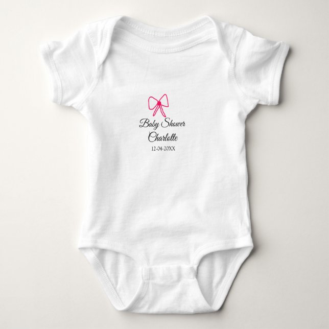 PINK BOW SIMPLE BABY SHOWER ADD NAME DATE MINIMAL BODYSUIT (Front)