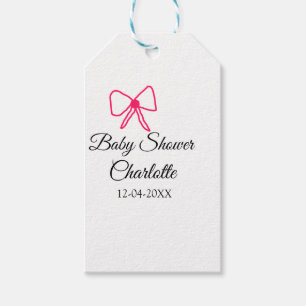 PINK BOW SIMPLE BABY SHOWER ADD NAME DATE MINIMAL GIFT TAGS