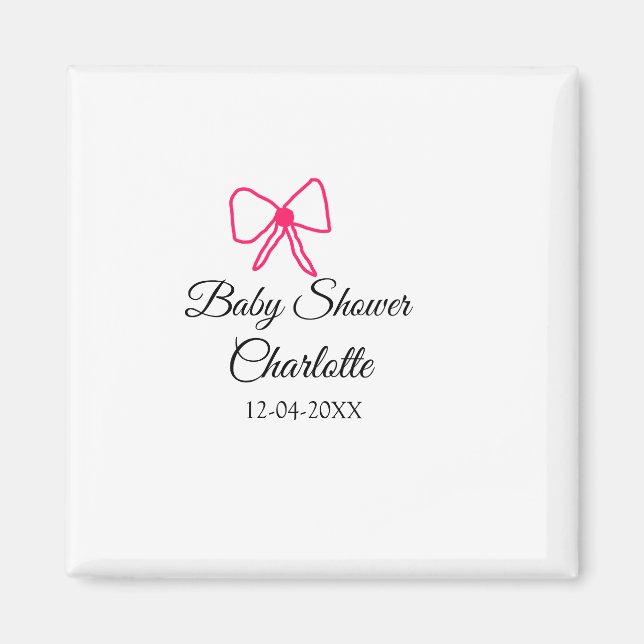 PINK BOW SIMPLE BABY SHOWER ADD NAME DATE MINIMAL MAGNET (Front)