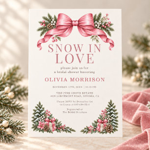 Pink Bow Snow in Love Bridal Shower Invitation