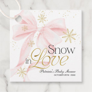 Pink Bow Snow in Love Personalised Baby Shower Favour Tags