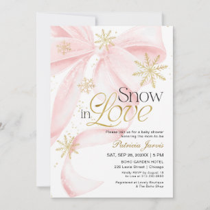Pink Bow Snow in Love Winter Baby Shower Invitation