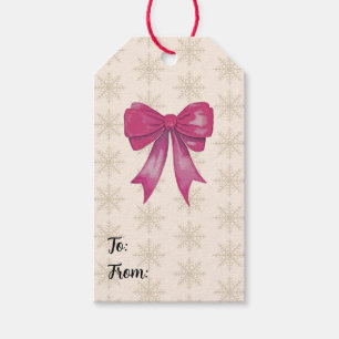 Pink Bow Snowflake Pattern Gift Tags
