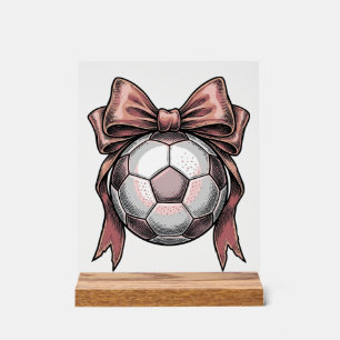 Pink Bow Soccer Ball Vintage Acrylic Sign