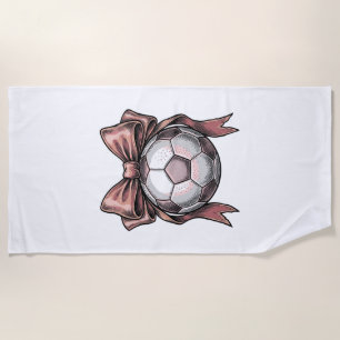 Pink Bow Soccer Ball Vintage Beach Towel