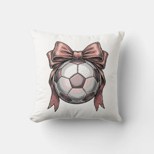 Pink Bow Soccer Ball Vintage Cushion