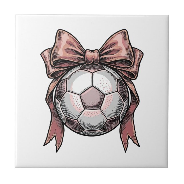 Pink Bow Soccer Ball Vintage Tile (Front)