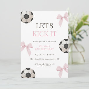Pink Bow Soccer Birthday Party for Girls Coquette  Invitation