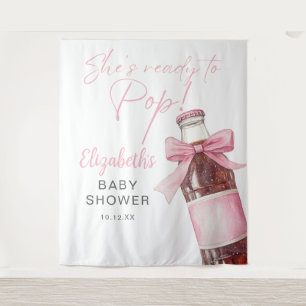 Pink Bow Soda Bottle Baby Shower Photo Backdrop Tapestry