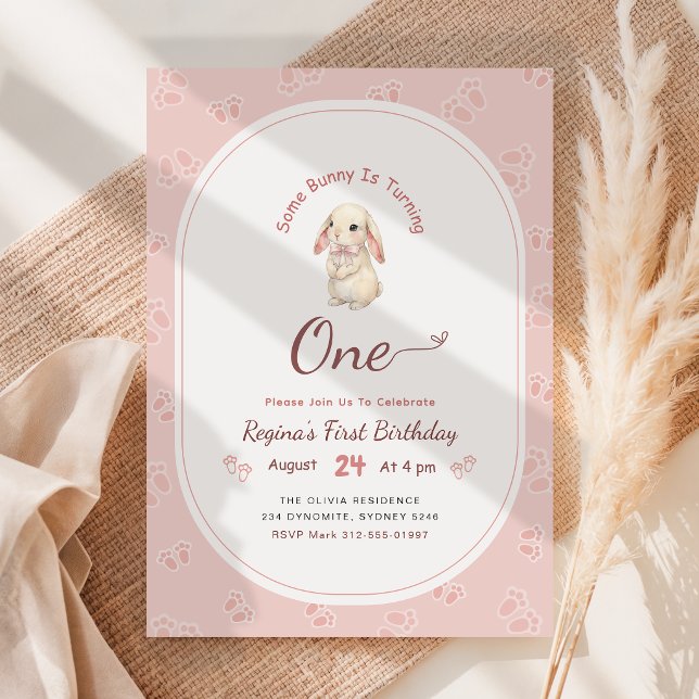 Pink Bow Some Bunny is Turning One 1st Birthday Invitation (Creator Uploaded)