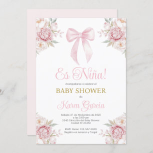 Pink Bow Spanish Baby Shower Girl Invitation