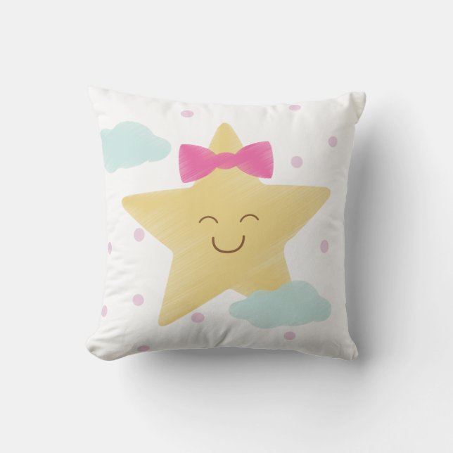 Pink Bow Star Throw Pillow (Front)