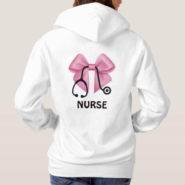 Pink Bow Stethoscope Personalised Hoodie (Back)
