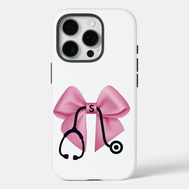Pink Bow & Stethoscope Personalised Medical Case-Mate iPhone Case (Back)