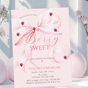 Pink Bow Strawberries Baby Shower Acrylic Invitations