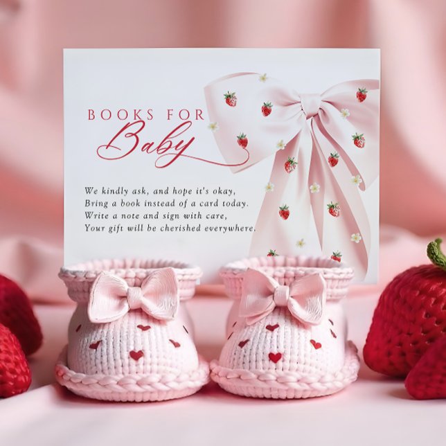 Pink Bow Strawberries Baby Shower Books for Baby Enclosure Card (Creator Uploaded)