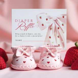 Pink Bow Strawberries Baby Shower Diaper Raffle Enclosure Card