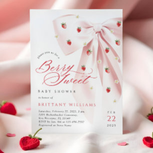 Pink Bow Strawberries Baby Shower Invitation