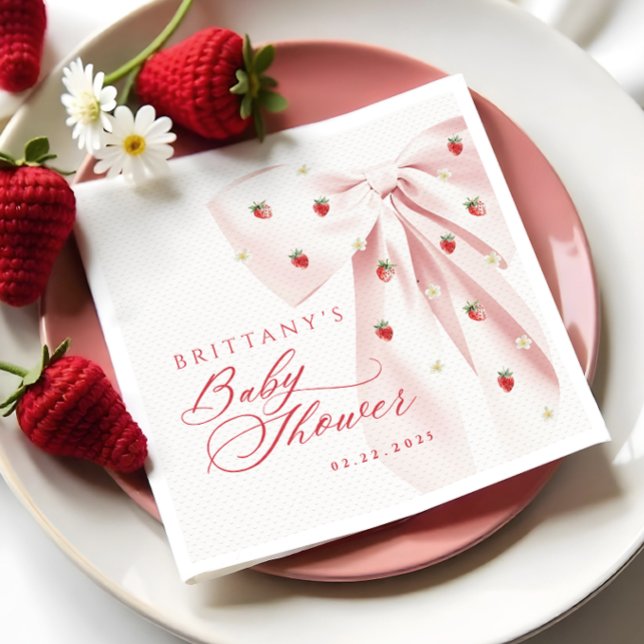 Pink Bow Strawberries Baby Shower Napkin (Creator Uploaded)