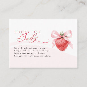 Pink Bow Strawberry Baby Shower Books for Baby Enclosure Card
