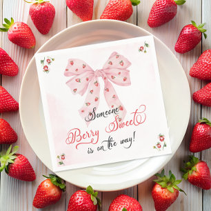 Pink Bow Strawberry Berry Sweet Baby Shower Napkin