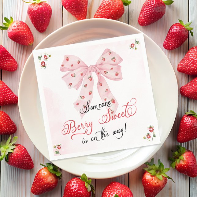 Pink Bow Strawberry Berry Sweet Baby Shower Napkin (Creator Uploaded)