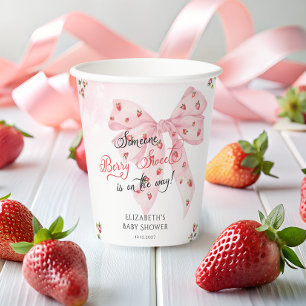 Pink Bow Strawberry Berry Sweet Baby Shower Paper Cups