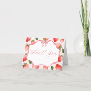 Pink Bow Strawberry Berry Sweet Baby Shower Thank You Card