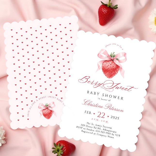 Pink Bow Strawberry Girl Baby Shower Invitation (Creator Uploaded)