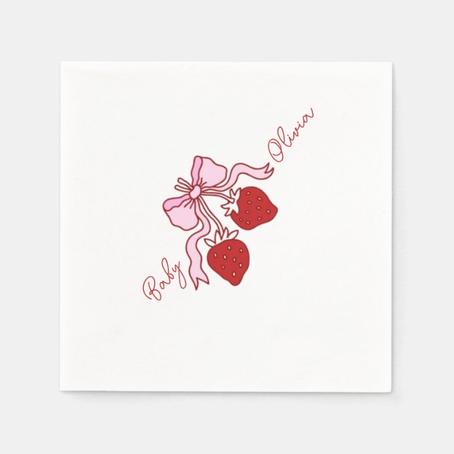 pink bow strawberry Girl Baby Shower Napkin (Front)
