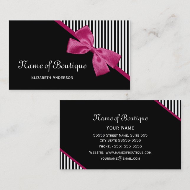 Pink Bow Stripe Boutique Business Card (Front/Back)