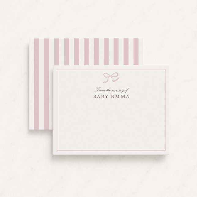 Pink Bow & Stripes From the Nursery of, Thank you Invitation (Creator Uploaded)
