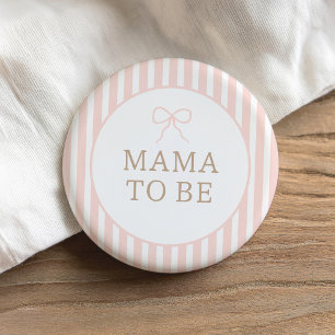 Pink Bow Stripes Paris Baby Shower Mama to Be 7.5 Cm Round Badge