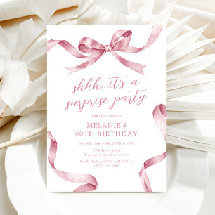 Pink Bow Surprise Adult Birthday Party Invitation